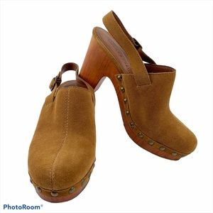 Lucky Brand Vivelle Suede Slingback Heel Clogs 6.5
